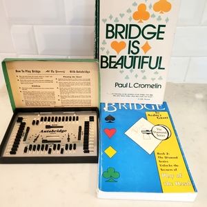 Lot of 3 Vintage Bridge /Auto Bridge Game c.1957, 2  Books 1977 - 1995